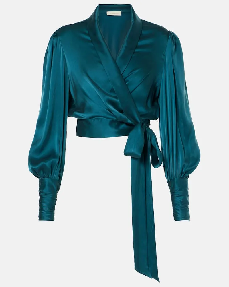 Zimmermann Wickeltop aus Seide Blau