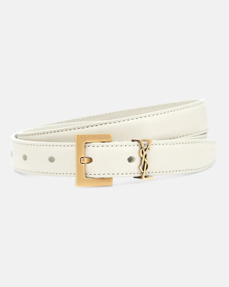 Saint Laurent Gürtel Cassandre aus Leder Weiß