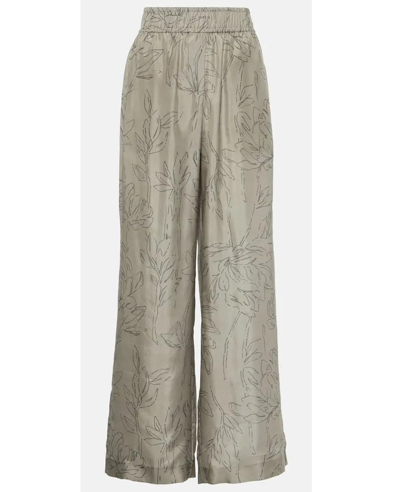 Brunello Cucinelli Weite Hose aus Seide Braun
