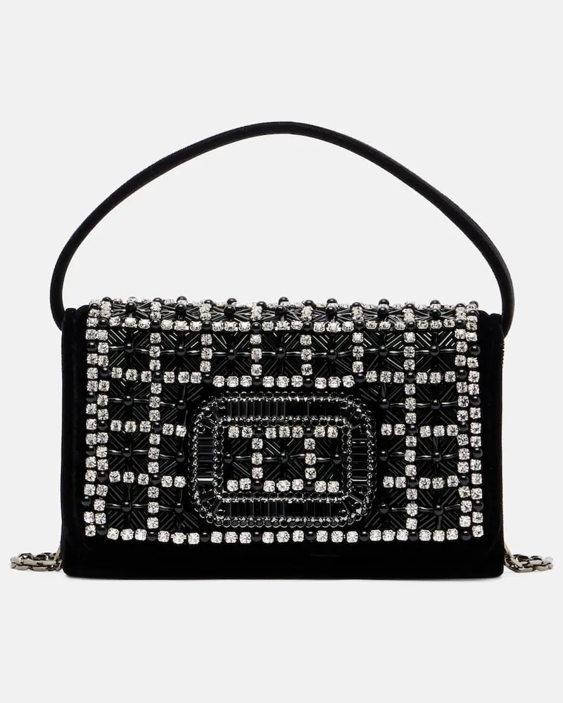 Roger Vivier Verzierte Clutch Pilgrim Micro aus Samt Schwarz
