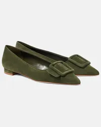 Manolo Blahnik Ballerinas Maysalepumpflat aus Veloursleder Gruen