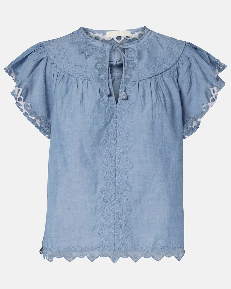 Ulla Johnson Top Effie aus Baumwolle mit Spitze Blau