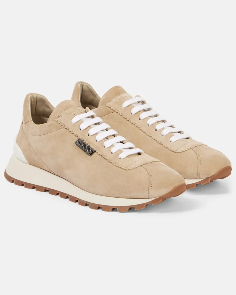 Brunello Cucinelli Sneakers Monili aus Veloursleder Beige