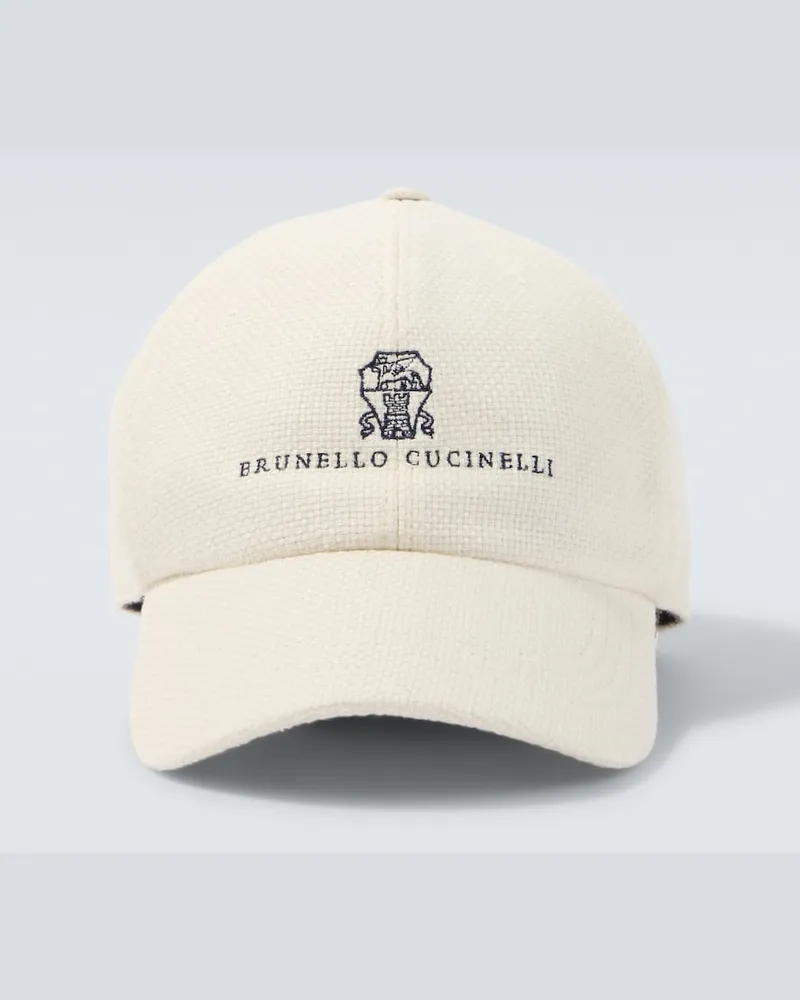 Brunello Cucinelli Baseballcap aus Seide, Leinen und Wolle Weiß