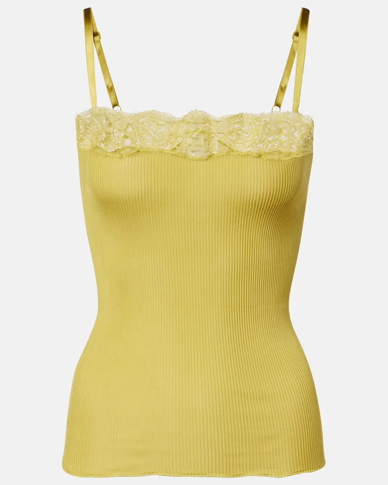 Saint Laurent Top aus Seide mit Spitze Gelb