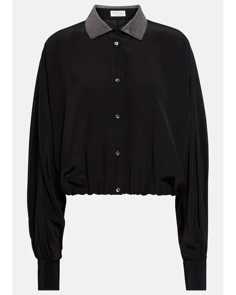 Brunello Cucinelli Verzierte Bluse aus Seide Schwarz