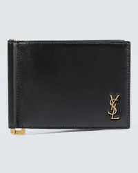 Saint Laurent Portemonnaie Tiny Cassandre aus Leder Schwarz