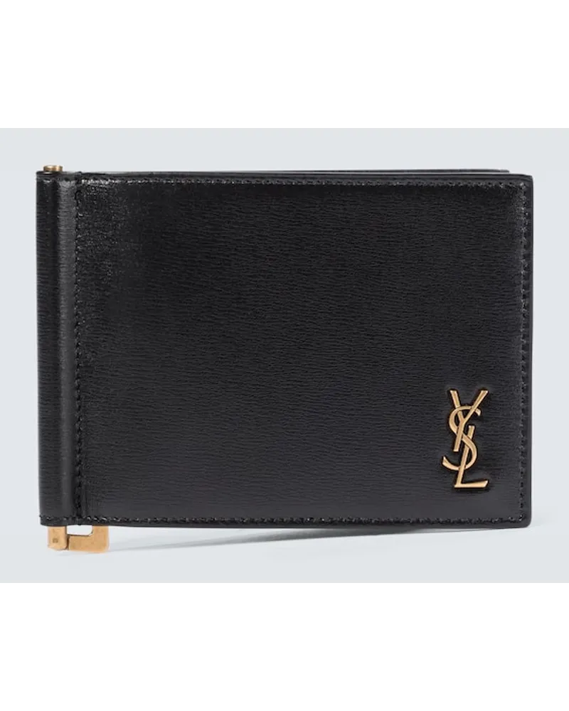 Saint Laurent Portemonnaie Tiny Cassandre aus Leder Schwarz