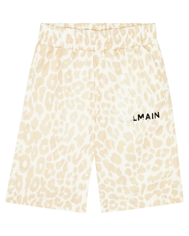 Balmain Bedruckte Shorts aus Baumwolle Beige