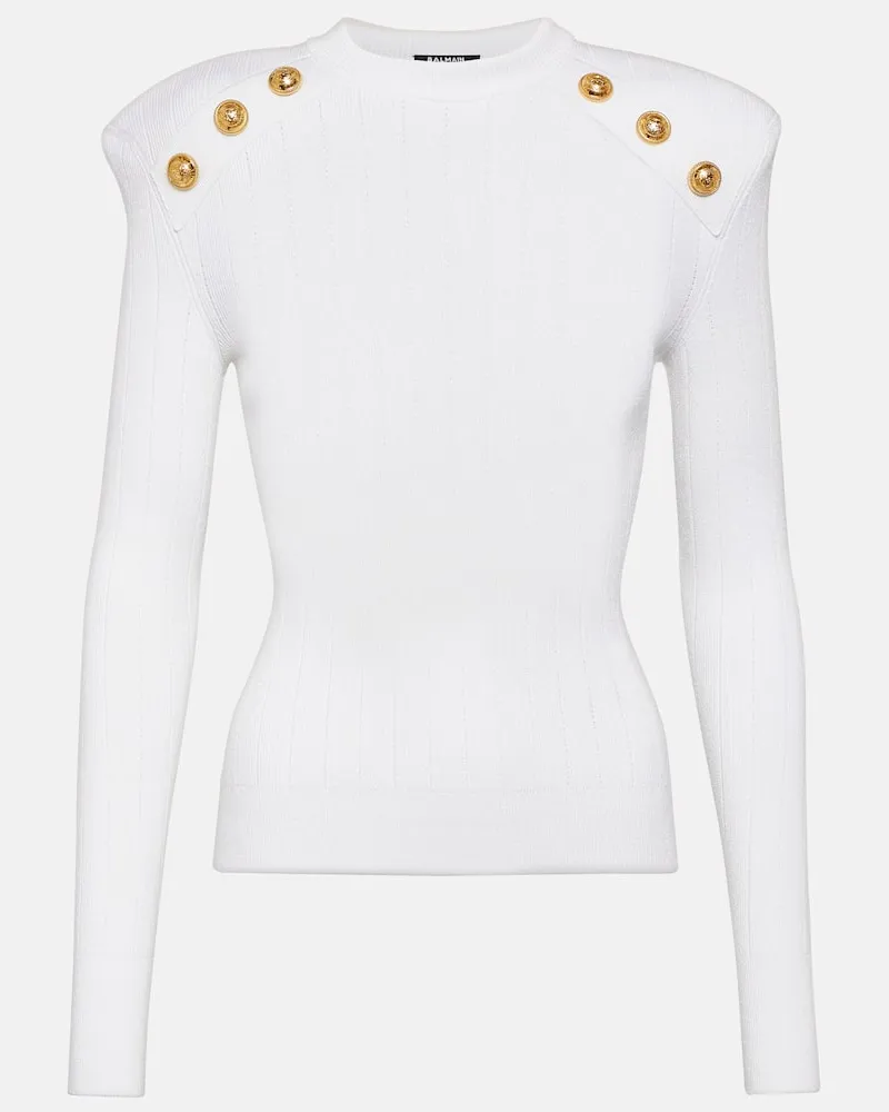 Balmain Verzierter Pullover aus Strick Weiß