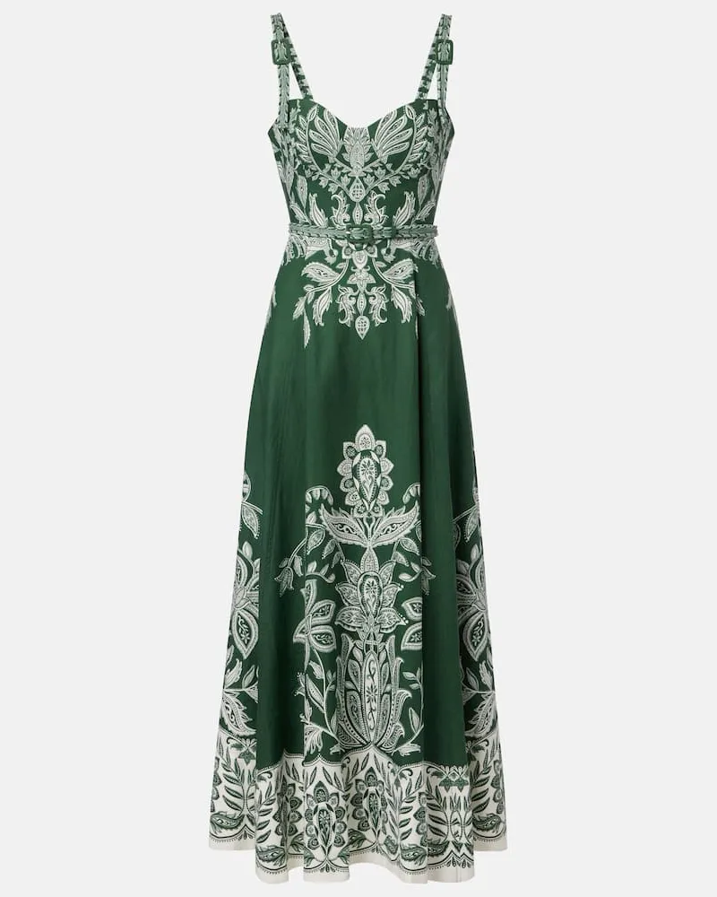 FARM Rio Maxikleid Miranda aus einem Leinengemisch Grün