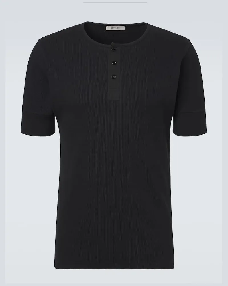 Christophe Lemaire Henley-Top aus Baumwolle und Leinen Schwarz