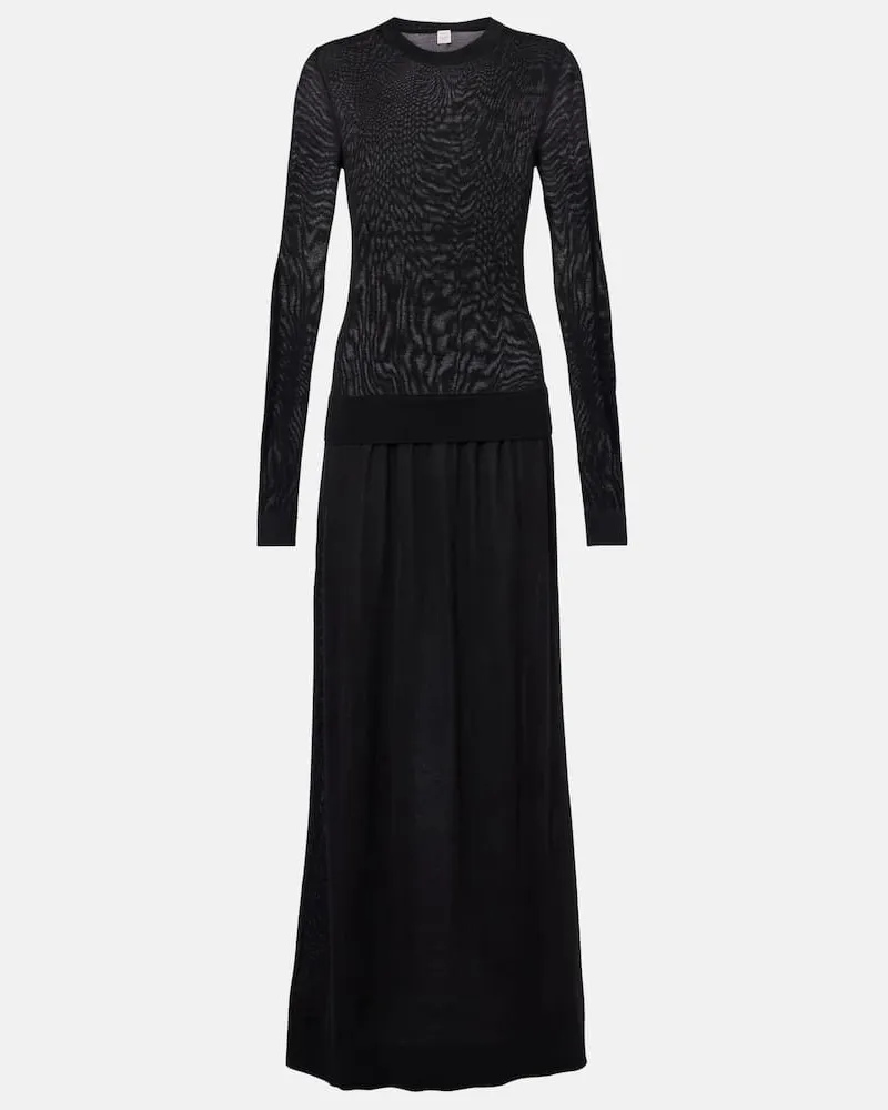 Totême Maxikleid aus einem Seidengemisch Schwarz