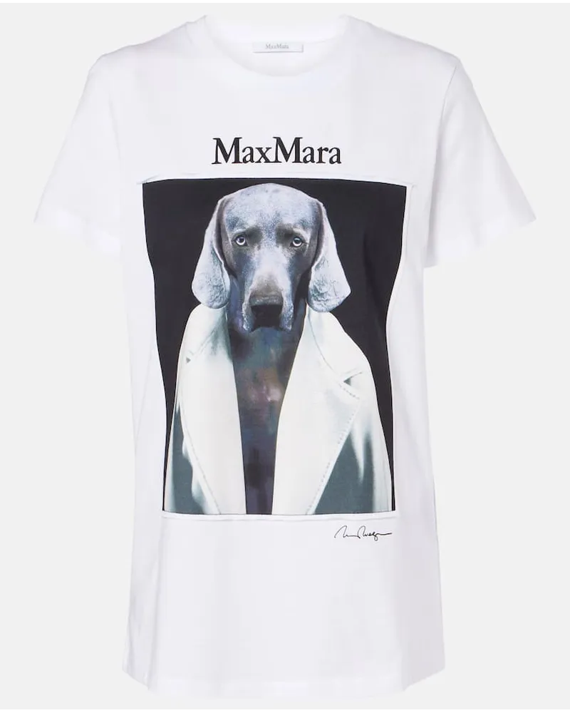 Max Mara Bedrucktes T-Shirt Cipria aus Baumwoll-Jersey Weiss