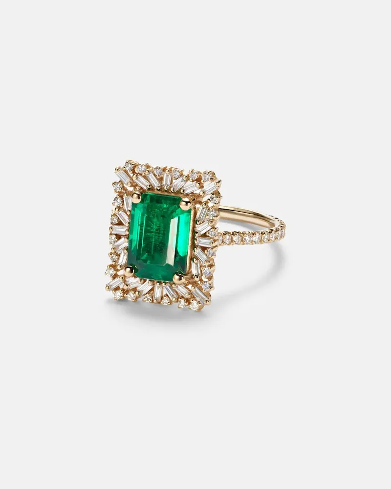 Suzanne Kalan Ring aus 18kt Gelbgold mit Diamanten und Smaragd Gold