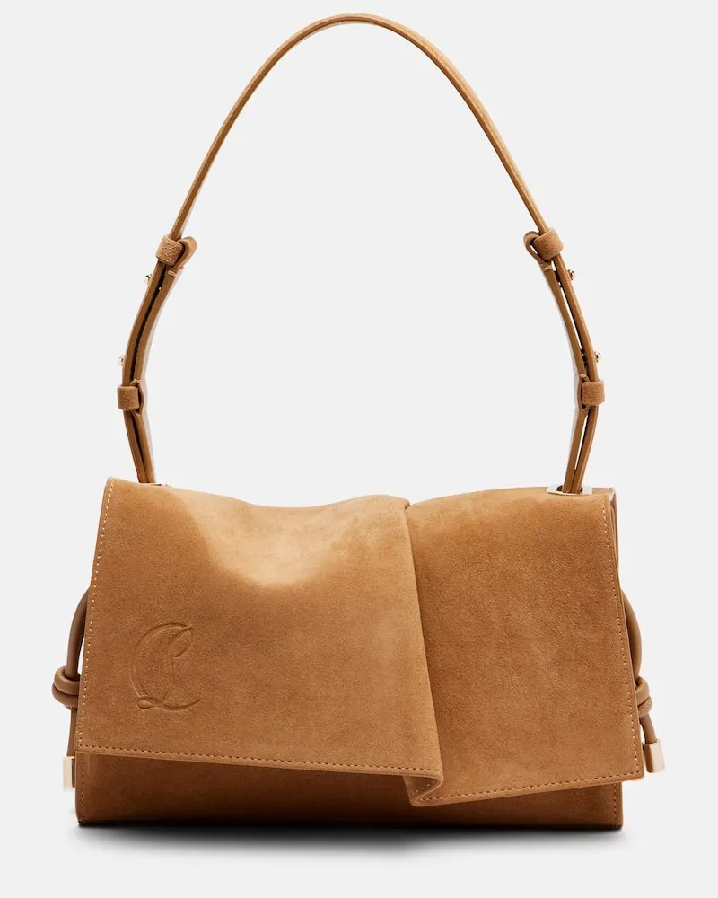 Christian Louboutin Schultertasche Baggy Small aus Veloursleder Beige