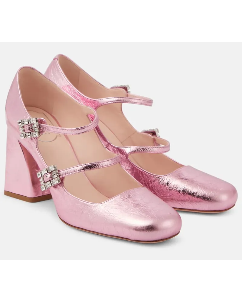 Roger Vivier Pumps Très Vivier Babies Mini aus Metallic-Leder Pink