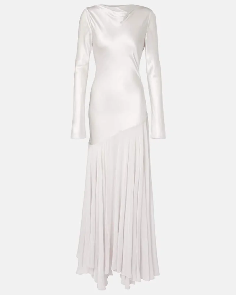 TOVE Maxikleid Cordelia aus Seidensatin und Chiffon Weiß