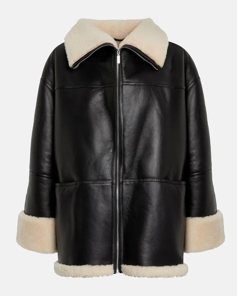 Totême Oversize-Lederjacke mit Shearling Weiß