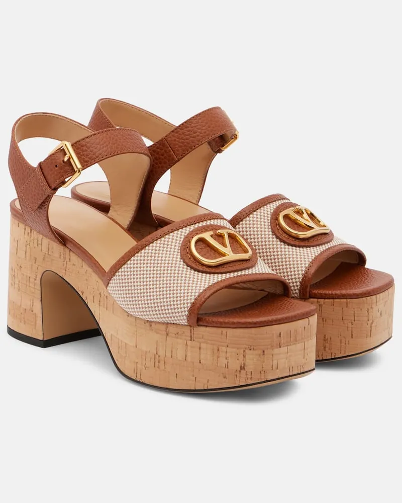 Valentino Garavani Plateausandalen VLogo Signature 80 aus Leder Beige