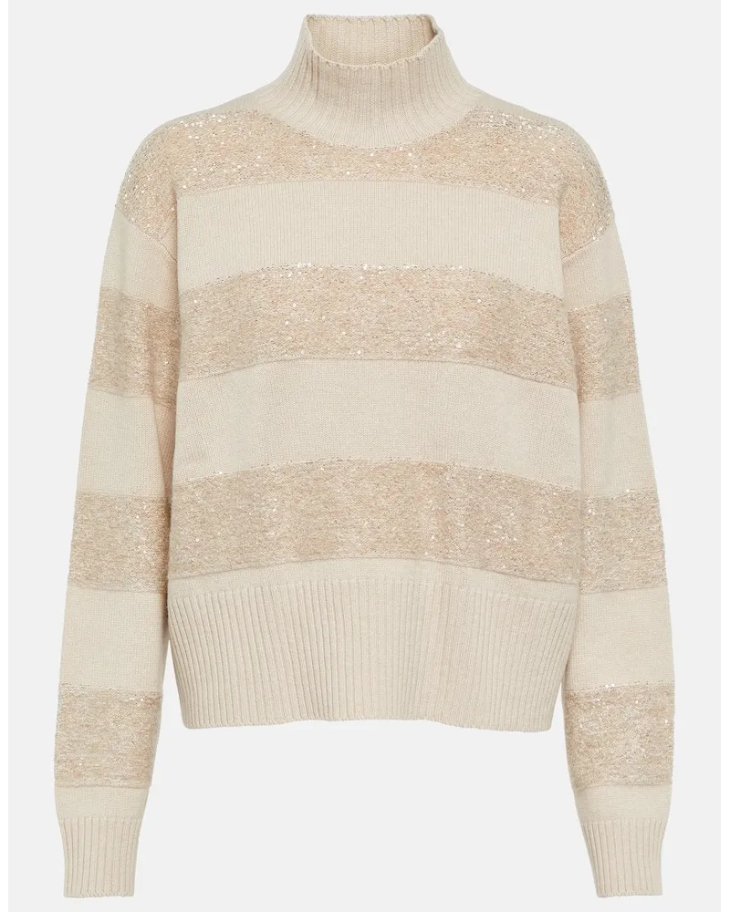 Brunello Cucinelli Pullover aus Wolle, Kaschmir und Seide Beige