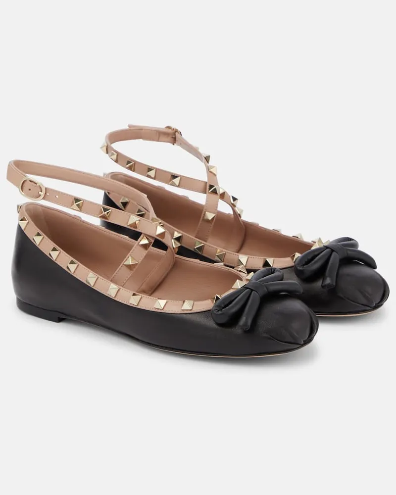 Valentino Garavani Ballerinas Rockstud aus Leder Schwarz