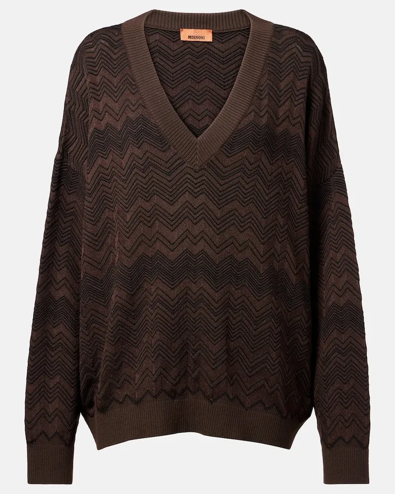 Missoni Oversize-Pullover aus Häkelstrick Braun