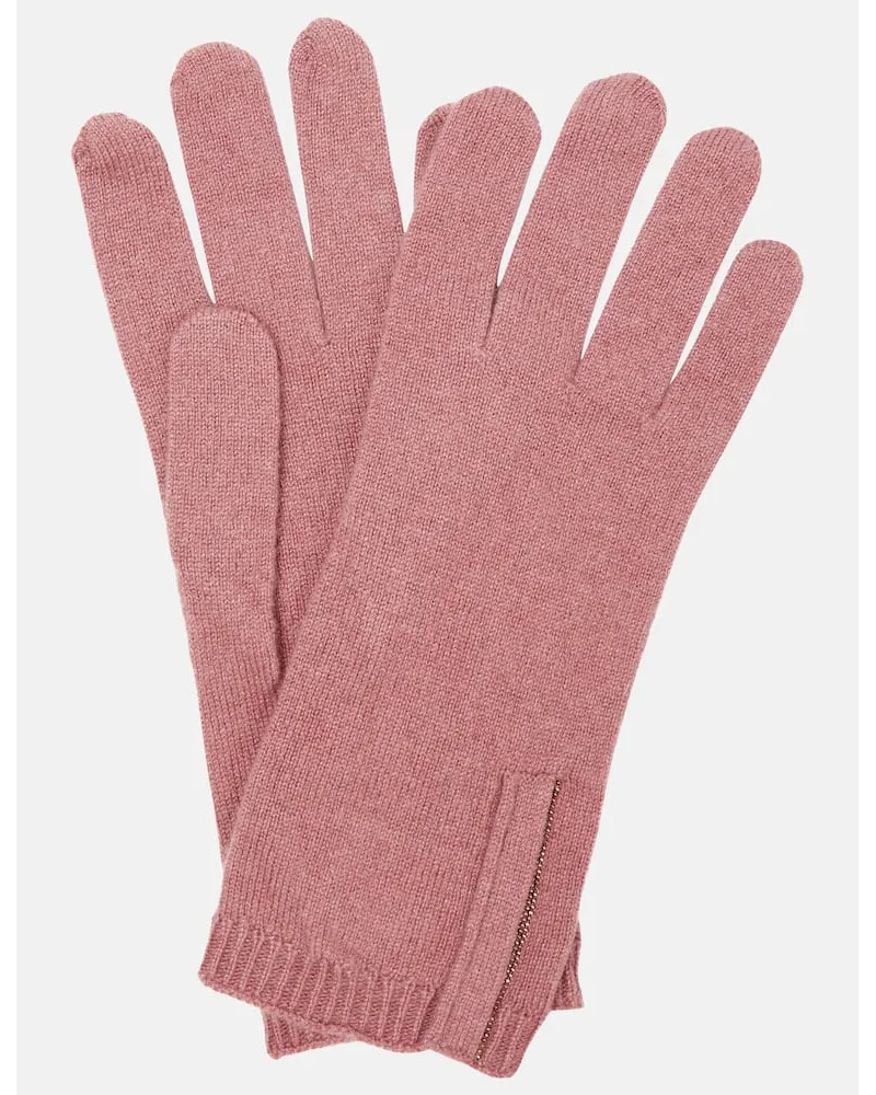 Brunello Cucinelli Verzierte Handschuhe aus Kaschmir Pink