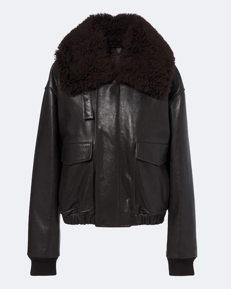 Christophe Lemaire Blousonjacke aus Leder mit Shearling Braun