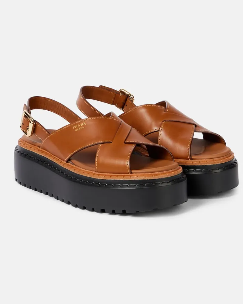 Prada Plateausandalen aus Leder Schwarz