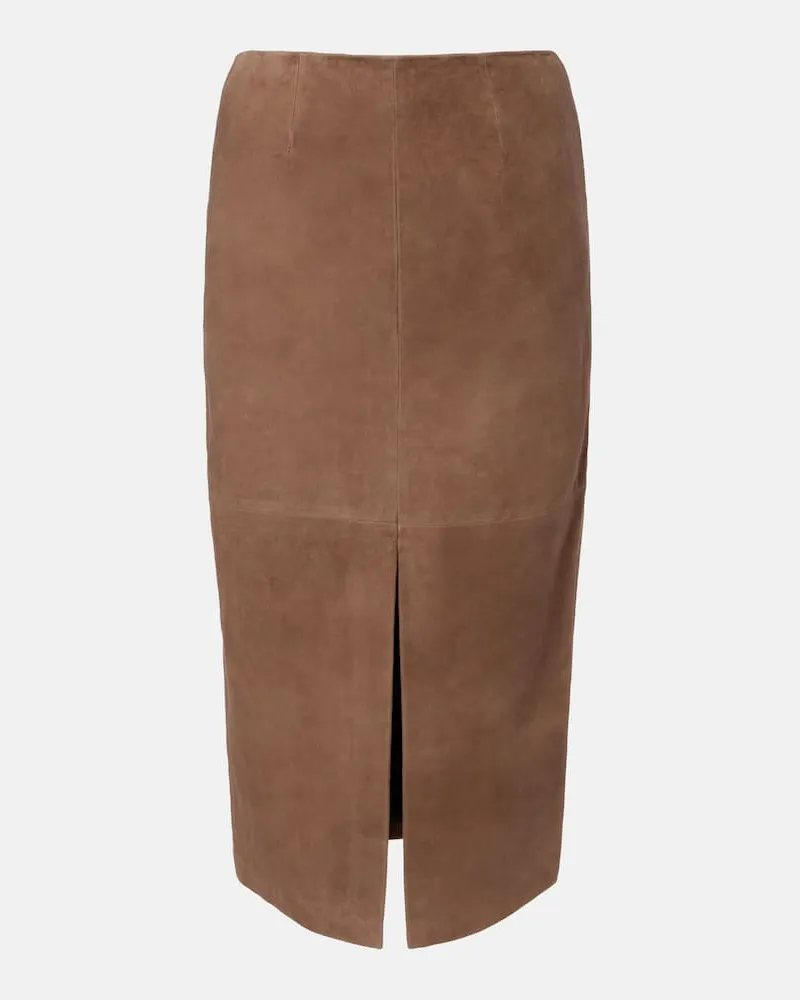 ROTATE Birger Christensen Bleistiftrock aus Veloursleder Braun