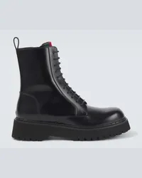 Gucci Schnuerstiefel Web Stripe aus Leder Schwarz