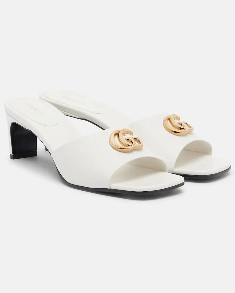 Gucci Pantoletten Double G aus Leder Weiß