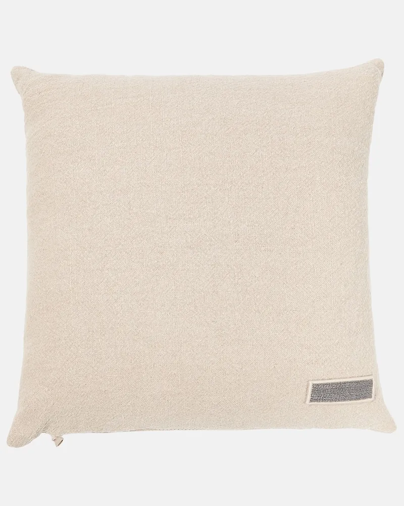 Brunello Cucinelli Verziertes Kissen aus Leinen Neutral