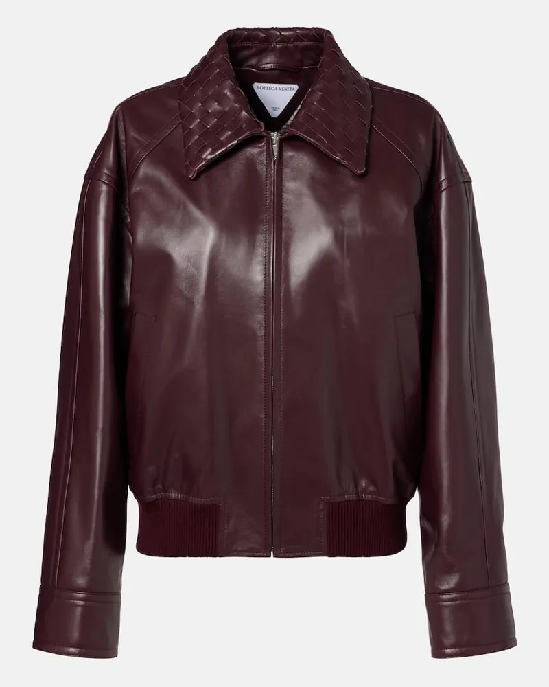 Bottega Veneta Blouson Intrecciato aus Leder Burgund