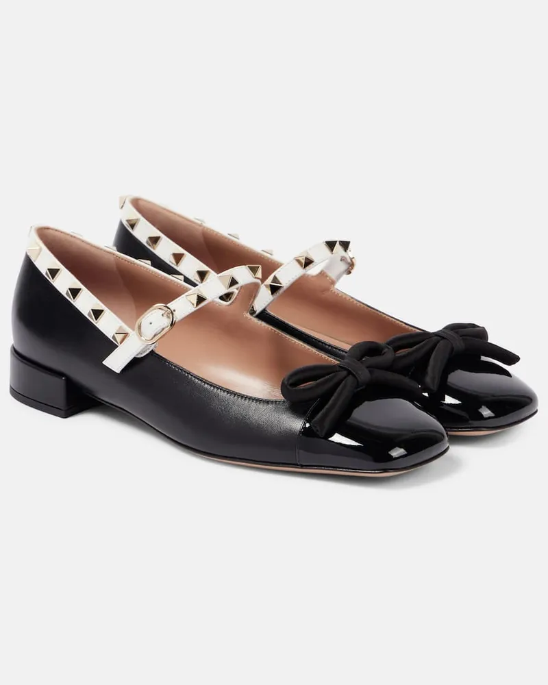 Valentino Garavani Mary-Jane-Ballerinas Rockstud Bow mit Lackleder Schwarz