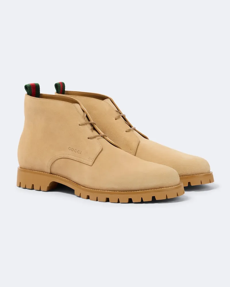 Gucci Desert Boots Web Stripe aus Veloursleder Beige