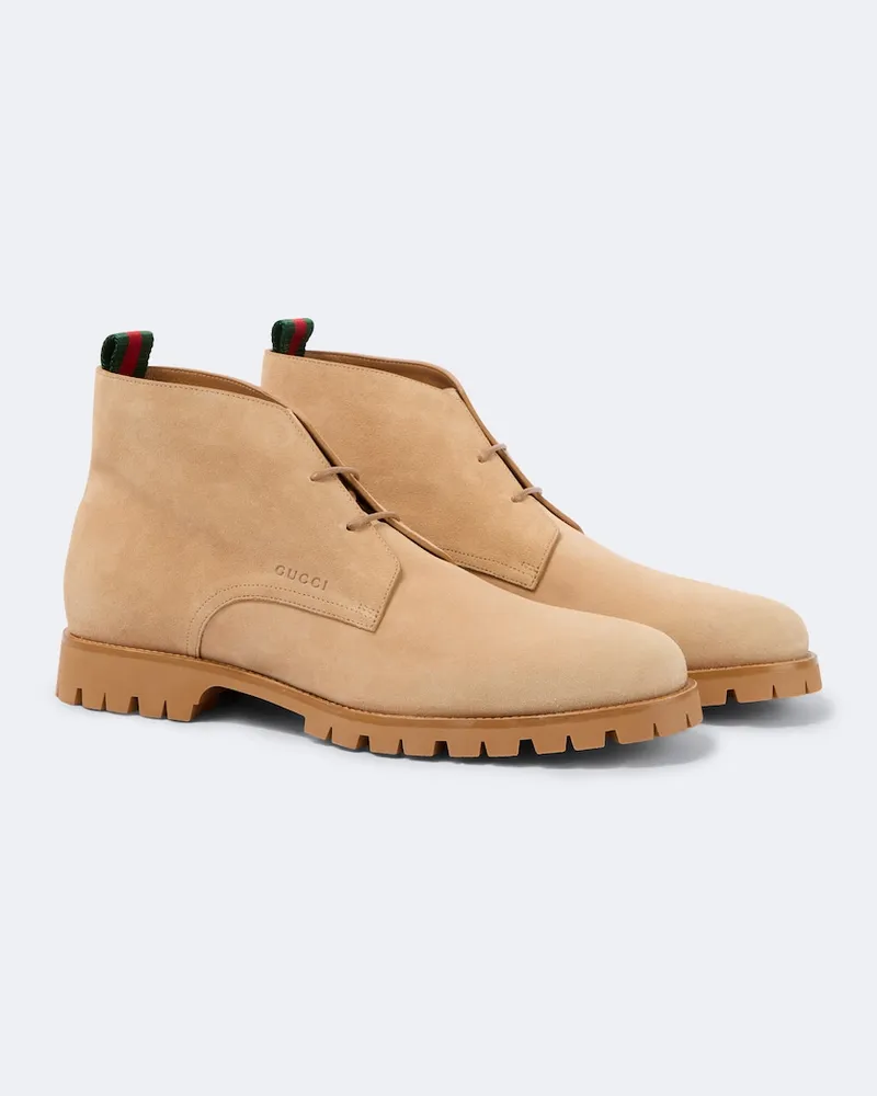 Gucci Desert Boots Web Stripe aus Veloursleder Beige