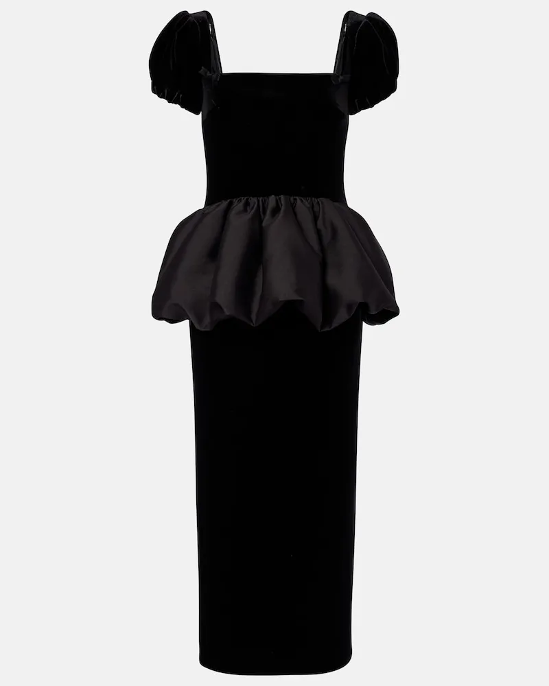 Self-Portrait Midikleid aus Samt und Taft Schwarz