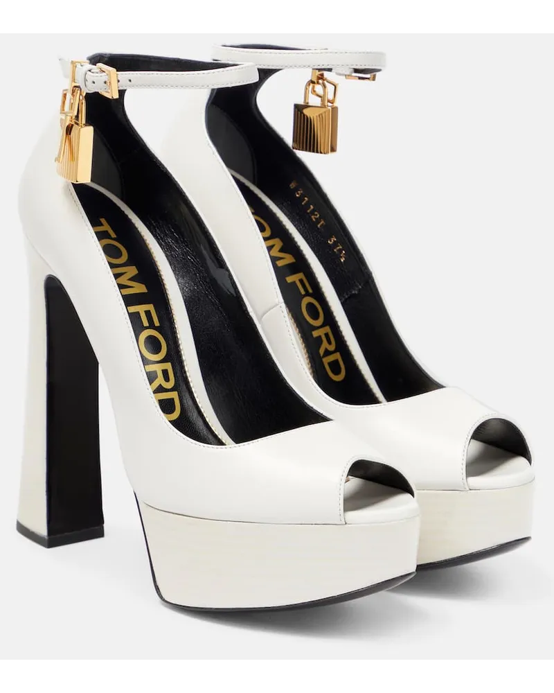 Tom Ford Plateausandalen Padlock aus Leder Weiss