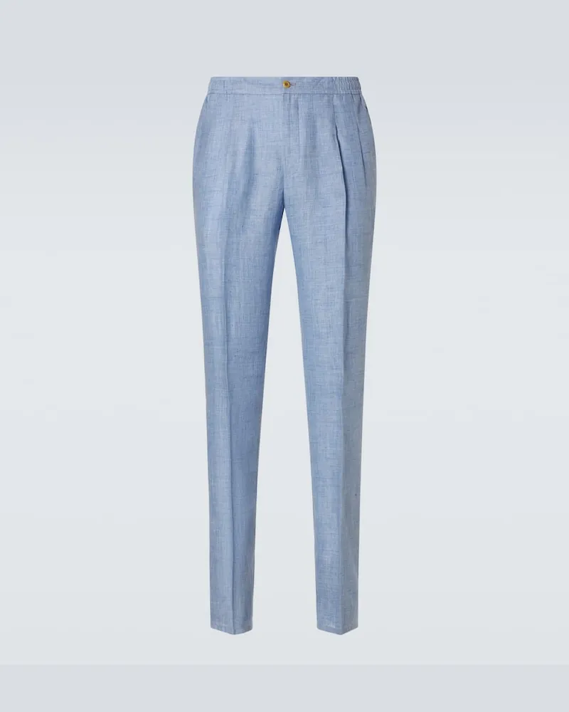 Rubinacci Schmale Hose aus Leinen Blau