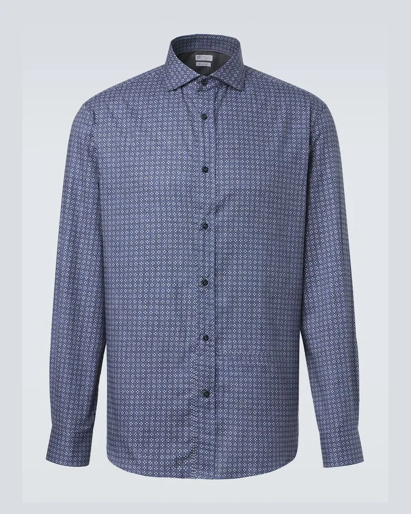 Brunello Cucinelli Bedrucktes Hemd aus Baumwolle Blau