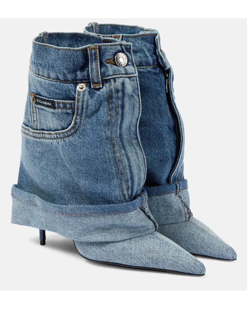 Dolce & Gabbana Ankle Boots 105 aus Denim Blau