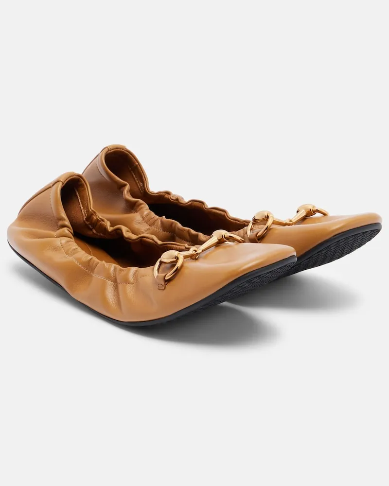 Gucci Ballerinas Prima Horsebit aus Leder Braun