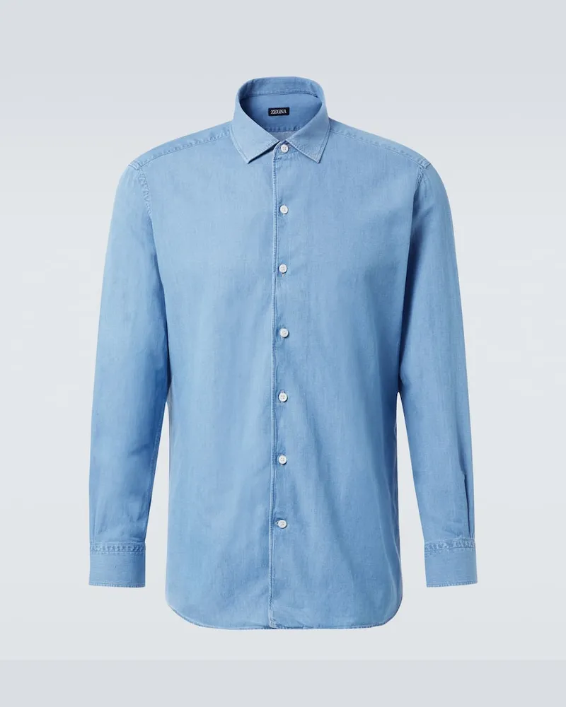 Ermenegildo Zegna Jeanshemd aus Baumwolle und Leinen Blau