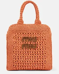 Miu Miu Tote Small aus Raffiabast Orange