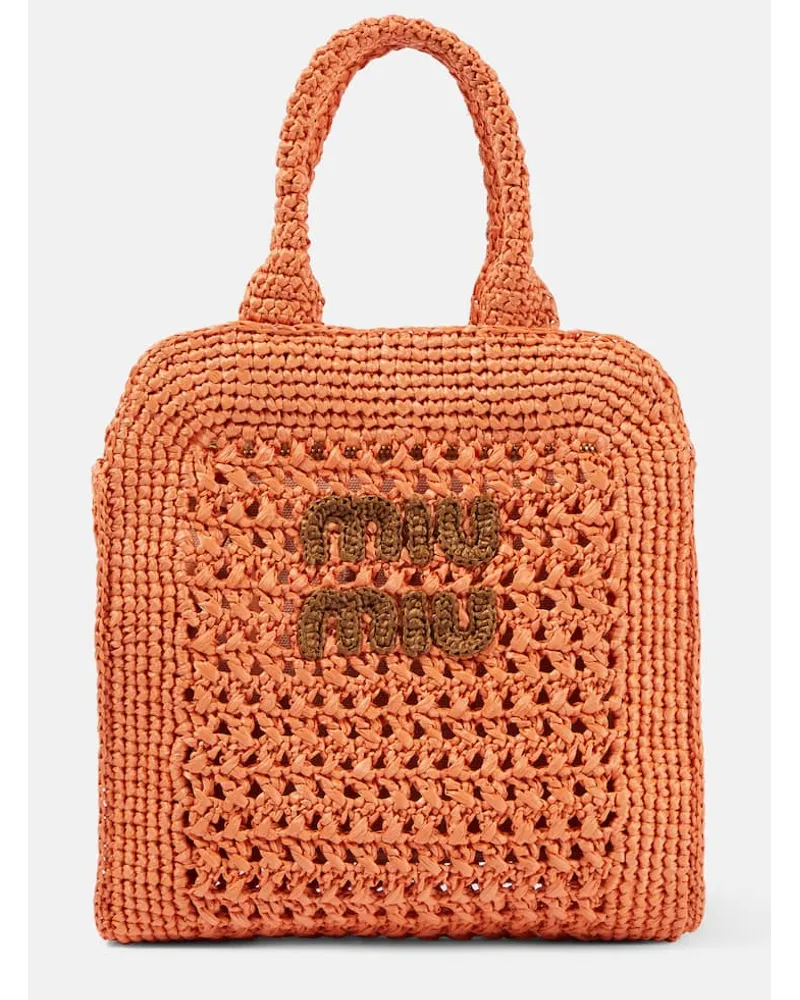 Miu Miu Tote Small aus Raffiabast Orange