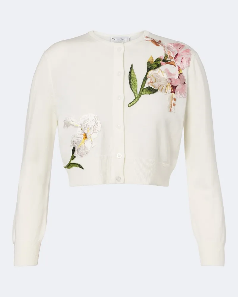 Oscar de la Renta Bestickter Cardigan aus Schurwolle Weiß