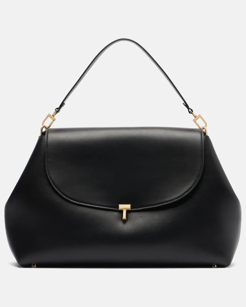 Totême Tote Bag T-Lock Medium aus Leder Schwarz