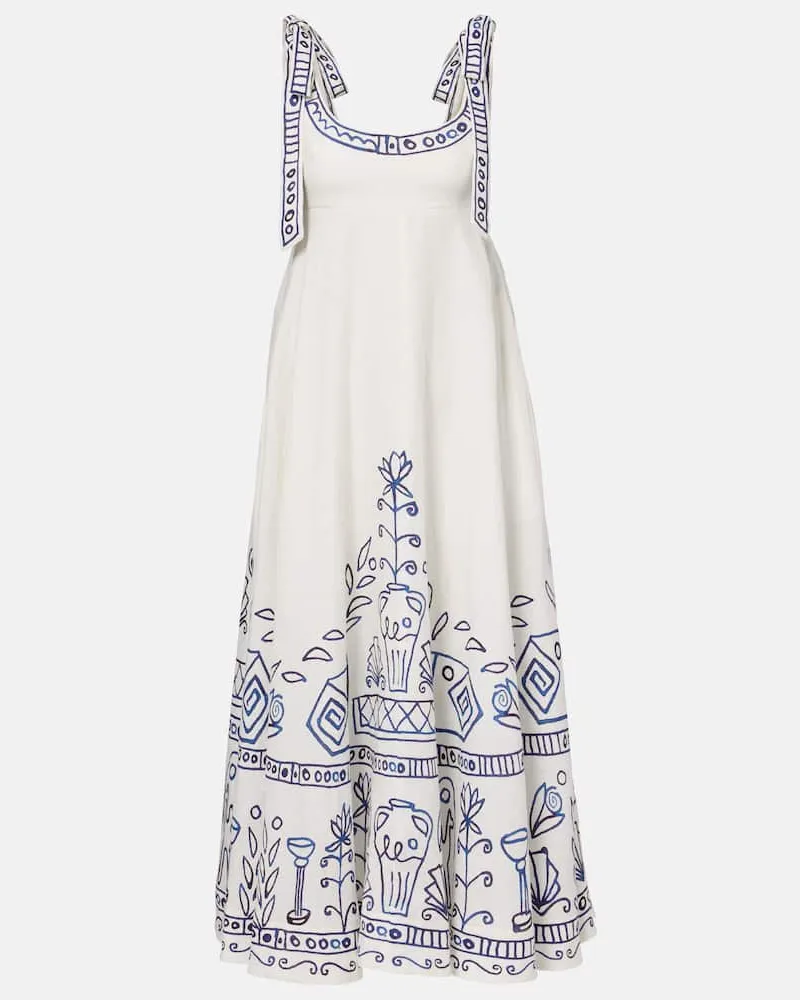 ALEMAIS Alémais X LRNCE Bedrucktes Maxikleid Leela aus Leinen Weiß